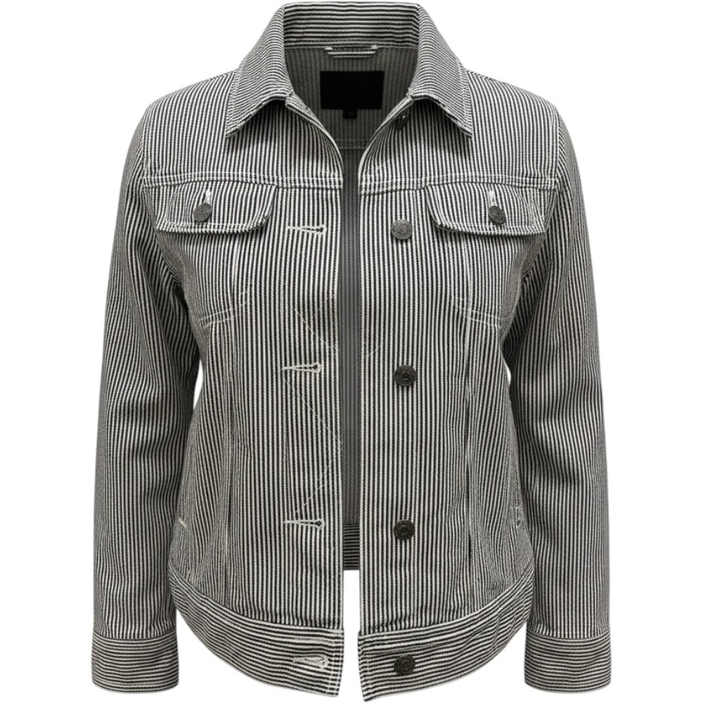 Lauren Ralph Lauren Hickory Stripe Denim Trucker Jacket Black‎ White Womens S